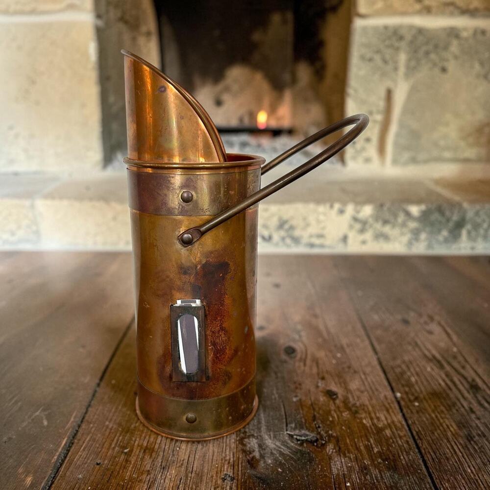Vintage Copper & Brass Fireplace Match Holder, Rustic Hearth Decor